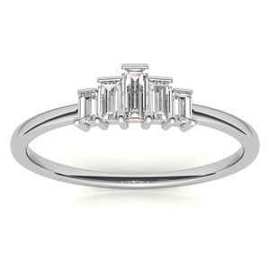 Bague de fiançailles SHREYA DIAM à 5 pierres en diamant baguette cultivé en laboratoire, sertie de griffes, plaquée or, argent 925, classique géométrique pour femme - Product Image 2
