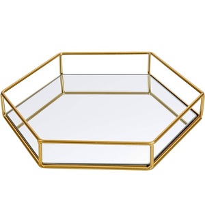 Exquisito acabado dorado espejo de Metal bandeja de servicio Rectangular para boda tocador de mesa Perfume y exhibición de maquillaje - Product Image 3
