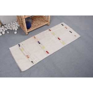 พรมวินเทจ ขนาด 1.6x3.8 ฟุต พรมตุรกีขนาดเล็ก พรมลายสัตว์สีเบจ-น้ำเงิน - Product Image 1