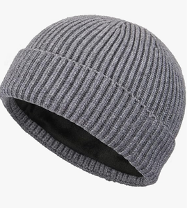 Bonnet court en laine pour homme et femme, doublé en polaire, chaud pour l'hiver, avec motif de caractère tricoté, bonnets de pêcheur - Product Image 1