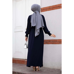 Vestido Hijab Manga Plisada Azul Marino - Product Image 3