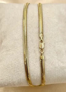 Collier à maillons en plaqué or massif sans diamant Collier à chevrons en or serpent Chaîne en or massif pour femme - Product Image 3