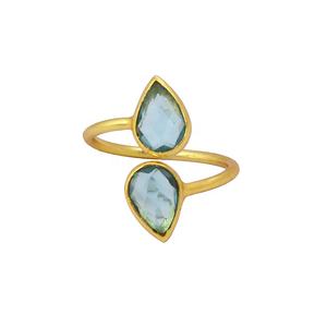 Bague de créateur en plaqué or avec pierre précieuse bleue en forme de poire en onyx vert précieux pour ses bijoux de fiançailles ajustables - Product Image 4