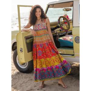 Vestido bohemio de playa de verano rayón viscosa para mujer, ropa de moda con estampado de flores, ropa larga Maxi, vestido informal floral bohemio para mujer - Product Image 1
