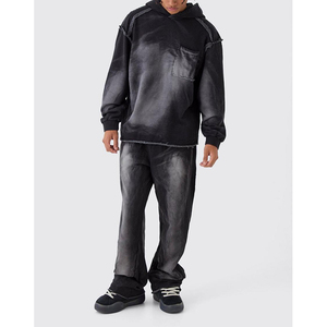 Sweat-shirt ample de haute qualité à col en V et blocs de couleur, à manches longues, avec broderie de lettres imprimées, pour homme - Product Image 1