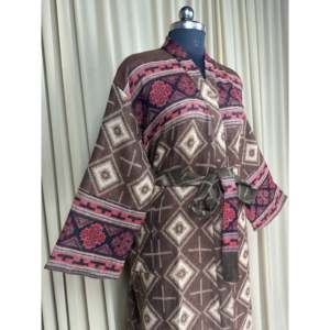 Cómodo y Cálido Kimono de Invierno para Mujer, Mezcla de Lana de Yak, Estampado de Diamantes Marrones, Bata de Casa con Bolsillos, Estilo Casual, Ropa de Estar por Casa - Product Image 5