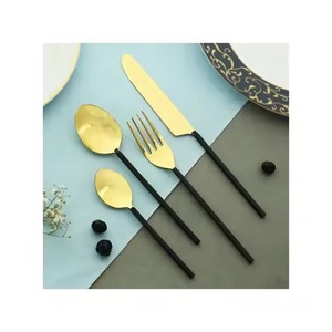 Juego de Cubiertos de Latón Plateado de 4 Piezas con Pulido Espejo y Juego de Cubiertos de Alta Calidad Aptos para Alimentos con Mango Negro para el Hogar - Product Image 1