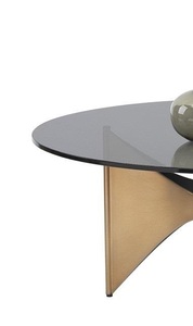 Produttore di moderni tavolino rotondo in metallo con Base in <span class=keywords><strong>vetro</strong></span> con piano in <span class=keywords><strong>vetro</strong></span> affumicato per mobili da soggiorno - Product Image 3