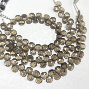 Cuentas de Briolette con forma de corazón facetado de cuarzo ahumado, cuentas de piedras preciosas naturales para la fabricación de joyas, Color marrón - Product Image 1