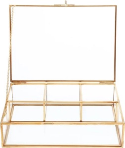 Caja de Joyería de Metal y Vidrio Rectangular Grande, Dorada, Personalizable, de Alta Calidad, Exhibidor de Alta Gama con Decoración Elegante para Almacenamiento - Product Image 2