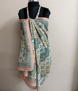 Summer Women's Soft Cotton Long <b>Indian</b> Sarong <b>Scarf</b> for Resort Wear Hand Block Printed Sun Protection Colorful Bikini Cover - Product Image 4