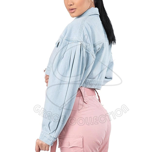 In New Arrival Casual <b>Women</b> Cropped Denim <b>Jean</b> Jackets <b>For</b> Custom Color Fitted Stretchy With Pockets - Product Image 2