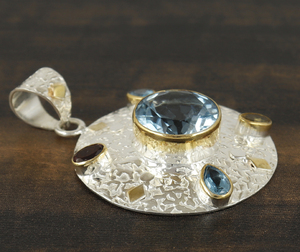 Colgante fino Chapado en plata Vintage con Topacio Azul y piedras preciosas múltiples Regalo de compromiso de boda elegante Colgantes de moda Encantos - Product Image 2