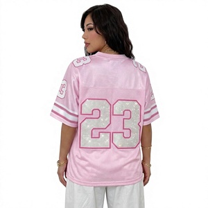 OFERTA DE VERANO: Jersey de Fútbol Americano Personalizado con Logotipo OEM, Transpirable, con Pedrería, Cuello en V, Estilo Urbano, Manga Corta, Poliéster - Product Image 5