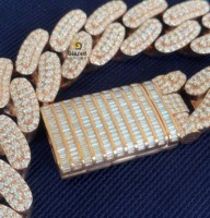 Exclusiva Cadena Cubana de Oro Rosa Sólido de 10K con Diamantes Moissanite de Corte Redondo y Baguette, Estilo Hip Hop, para Regalo Unisex o Fiesta