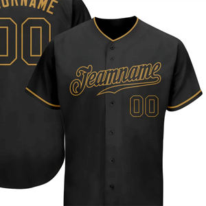 Maillot de baseball personnalisé noir et or, boutonné, avec nom et numéro d'équipe, uniforme de sport à manches courtes pour homme, grande taille, respirant - Product Image 6