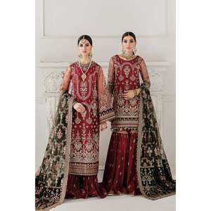 Embroidered Chiffon <b>Net</b> <b>Fabric</b> for Winter Garments - Product Image 1