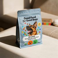 Sacs d'emballage pour aliments pour animaux de compagnie en gros, pochettes à fond plat pour nourriture pour chiens et chats, en plastique imprimé sur mesure