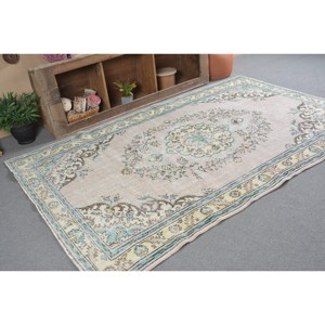 Tapis en laine turque vintage 5.6 X 8.6ft fait à la main classique Beige bleu abstrait Patchwork Design haute qualité en peluche tapis ensembles - Product Image 2