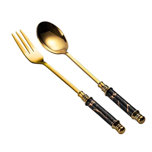Brass Cake Dessert Spoon Black Resin Handle <b>Crafts</b> Royal Cake Fork and Dessert Spoon Set Of 2 Pieces - Product Image 1