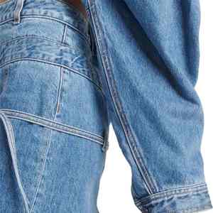 Brand New Custom Made Autumn Winter Gradient Denim Jacket <b>Women</b> American Washed Distressed Plain <b>Short</b> Lapel Denim Jacket - Product Image 5