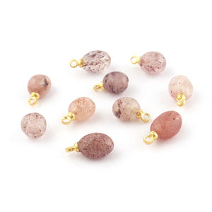 Fast Shipping Natural Tumble Cherry Quartz <b>Pendant</b> Earring Connector Brass Gold Plated Dainty Top Drilled Diy Finding Connectors - Product Image 1