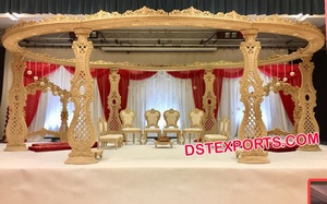 Décoration de mariage indienne, grand mandap en bois, magnifique décoration de mandap, mandap en bois sculpté pour mariage intérieur, Vedika Mandap NZ - Product Image 2