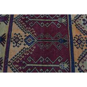 Turkish Vintage Rug 2.9x7.1 ft, <b>Red</b> Animal Print <b>Wool</b> Rug - Product Image 5