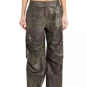 Pantalones transpirables informales de ganchillo con parte delantera plana de invierno de cuero genuino para mujer, MOQ bajo para venta en línea - Product Image 1