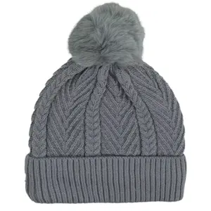 หมวกบีนนี่ปอมปอมปอมแบบถักสำหรับผู้ใหญ่ดีไซน์แบบกำหนดเองพร้อมโลโก้ปักขนสัตว์ที่อบอุ่นป้องกันหู - Product Image 2