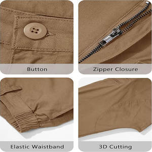 Pantalon de travail cargo 100% coton, respirant, coupe-vent, taille élastique, style décontracté, multi-poches, léger, polyester - Product Image 6