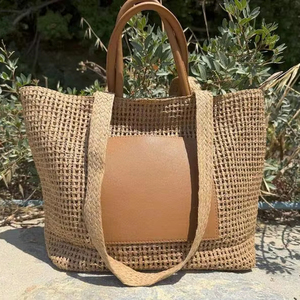 BOLSO DE MANO DE RAFFIA Y CUERO, BOLSO DE HOMBRO, VENTA AL POR MAYOR - Product Image 1