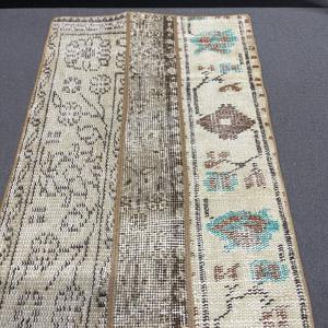 1.7x5.6 ft Rug, Vintage Turkish Rug, <b>Brown</b> <b>Wool</b> Rug - Product Image 4