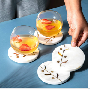 ที่รองแก้วหินอ่อนสีเทาเข้มประดับมุกและแท่งทองเหลือง สวยงามมากและมีจำหน่ายในราคาขายส่ง - Product Image 4