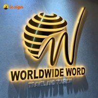Enseigne murale lumineuse LED 3D personnalisée en acier inoxydable doré avec logo et lettres métalliques pour la réception d'entreprise et la promotion de la marque