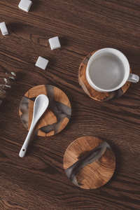 Walnut <b>Coasters</b> Gohobi Classic Round Wood and Resin <b>Coasters</b> Unique Handmade <b>Drink</b> <b>Coasters</b> with Natural Wood Grain and Epoxy - Product Image 4