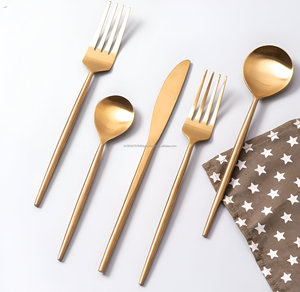 ขายร้อน SS304 มือปลอมแปลง Golden จํานวนมากช้อนส้อมและมีดสแตนเลส Flatware ชุด - Product Image 4