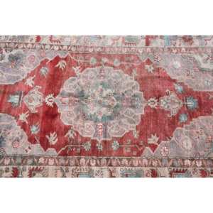 Alfombra de área de lana turca Vintage, diseño de retazos rojo y Beige, rectángulo grande, respaldo de látex de 39x64 pies para habitación de pasillo, 10mm de espesor - Product Image 5