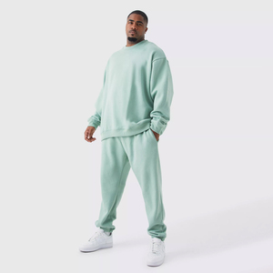 ผู้ชาย Sweatsuit ชุดเสื้อสเวตเตอร์สีทึบและ Sweatsuit กางเกงขายาวชุดสูทเหงื่อสองชิ้น - Product Image 1