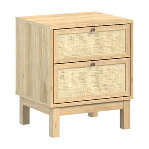 โต๊ะข้างเตียงทำจากไม้แบบคลาสสิกพร้อมลิ้นชักหวายแบบพับได้เฟอร์นิเจอร์ห้องนอน2ลิ้นชักและโต๊ะข้างโซฟาสำหรับเก็บของในบ้าน - Product Image 4