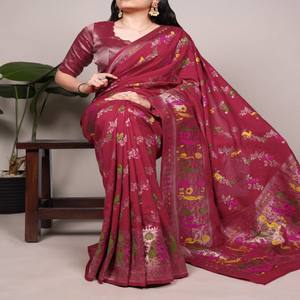 Sari en nylon tissé VASTRA COTTAGE pour femmes avec blouse non cousue, sari teignable pour un usage quotidien, sari léger et élégant, sari indien - Product Image 4