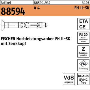 Anclaje de Alto Rendimiento R 88594 FH II 12/30 SK, Paquete de 4-25 Piezas de Fischer - Product Image 1