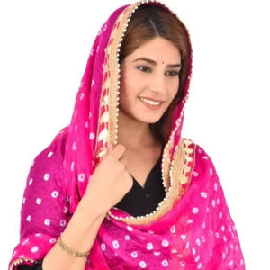 Dupatta de Seda Bandhej con Bordado Gota, Bandhani Chundri, Regalo para Damas de Honor, Odhani Rajasthani, Recuerdos Mahamaham - Product Image 1