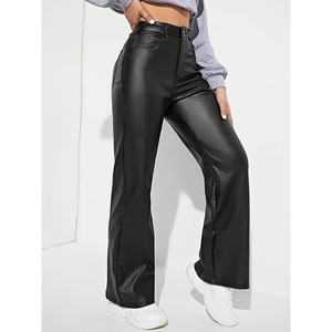 Pantalon large décontracté et confortable pour femmes en similicuir noir respirant avec taille haute taille moyenne Caractéristiques de la saison d'hiver - Product Image 3