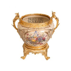 Cachepot décoratif classique de luxe en céramique avec laiton plaqué or - Product Image 1