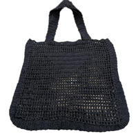 Neue Stilvolle Natürliche Umweltfreundliche Jute & Rattan Handgefertigte Handgewebte Geometrisches Muster Langlebige Schwarze Damen-Tragetasche Für Alle Jahreszeiten