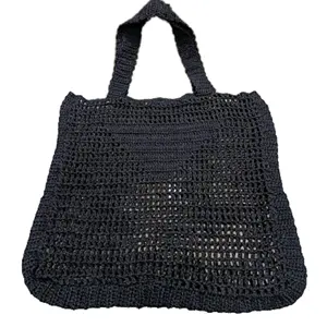 새로운 세련된 자연 친환경 황마 손으로 만든 손으로 짠 블랙 컬러 토트 백 여성용 다목적 중고 보관 가방