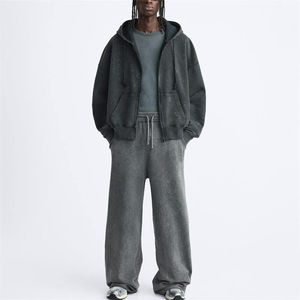 Sudadera con capucha extragrande de diamantes de imitación para hombre, ropa de calle de mezcla de algodón de primera calidad, Sudadera con capucha personalizada desteñida y ajustada con cremallera - Product Image 4