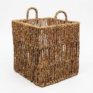 Natural Hand Woven Seagrass Water Hyacinth Square Storage <b>Basket</b> Arch Handle <b>Cube</b> Shelf Organizer Setup Decor Pure Art Design - Product Image 1