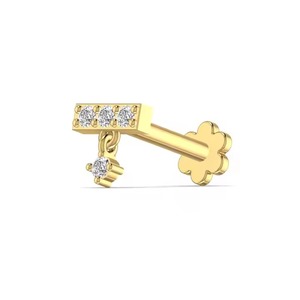 Alfiler de Nariz de diseño único de oro amarillo de 14KT con gota de lágrima de diamante redondo de 0.057 CT, joyería corporal de diamante Real para regalo de boda - Product Image 4